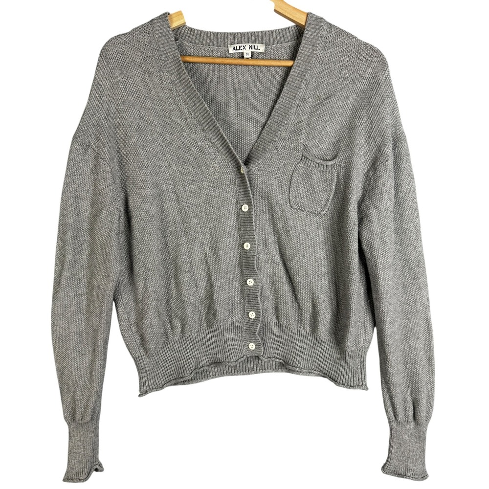 ALEX MILL Gray Knit V-neck Button Front Cardigan Long sleeve Sweater Size M